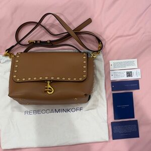 Rebecca Minkoff Tan Leather Crossbody Bag with Gold Studs